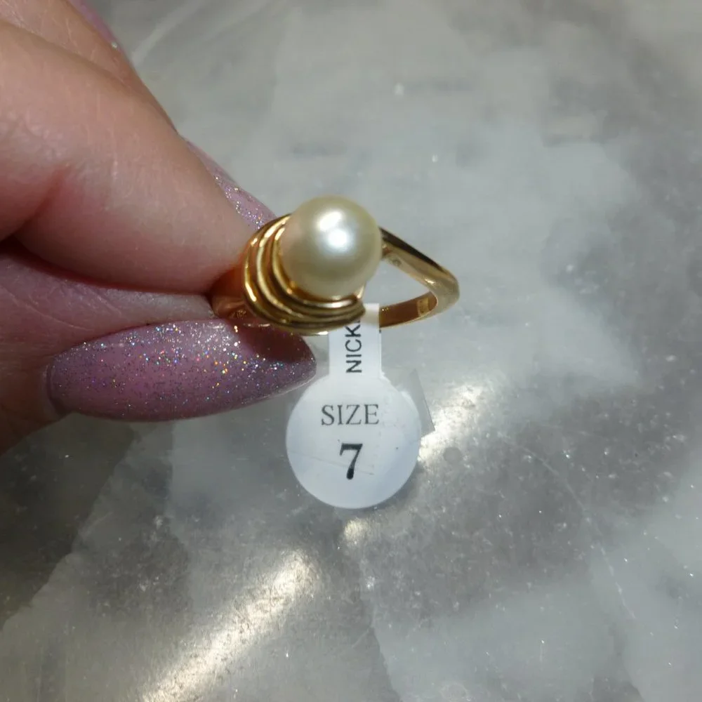 18k Gold Electroplate Natural Pearl Dolphin Ore Ring - Picture 9 of 12